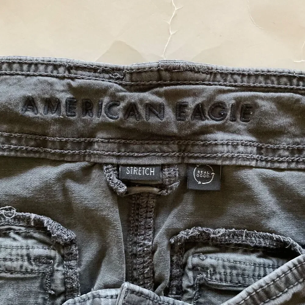 American Eagle Womens Stretch Parachute Cargo Pants Sz M Drawstring Hem Charcoal